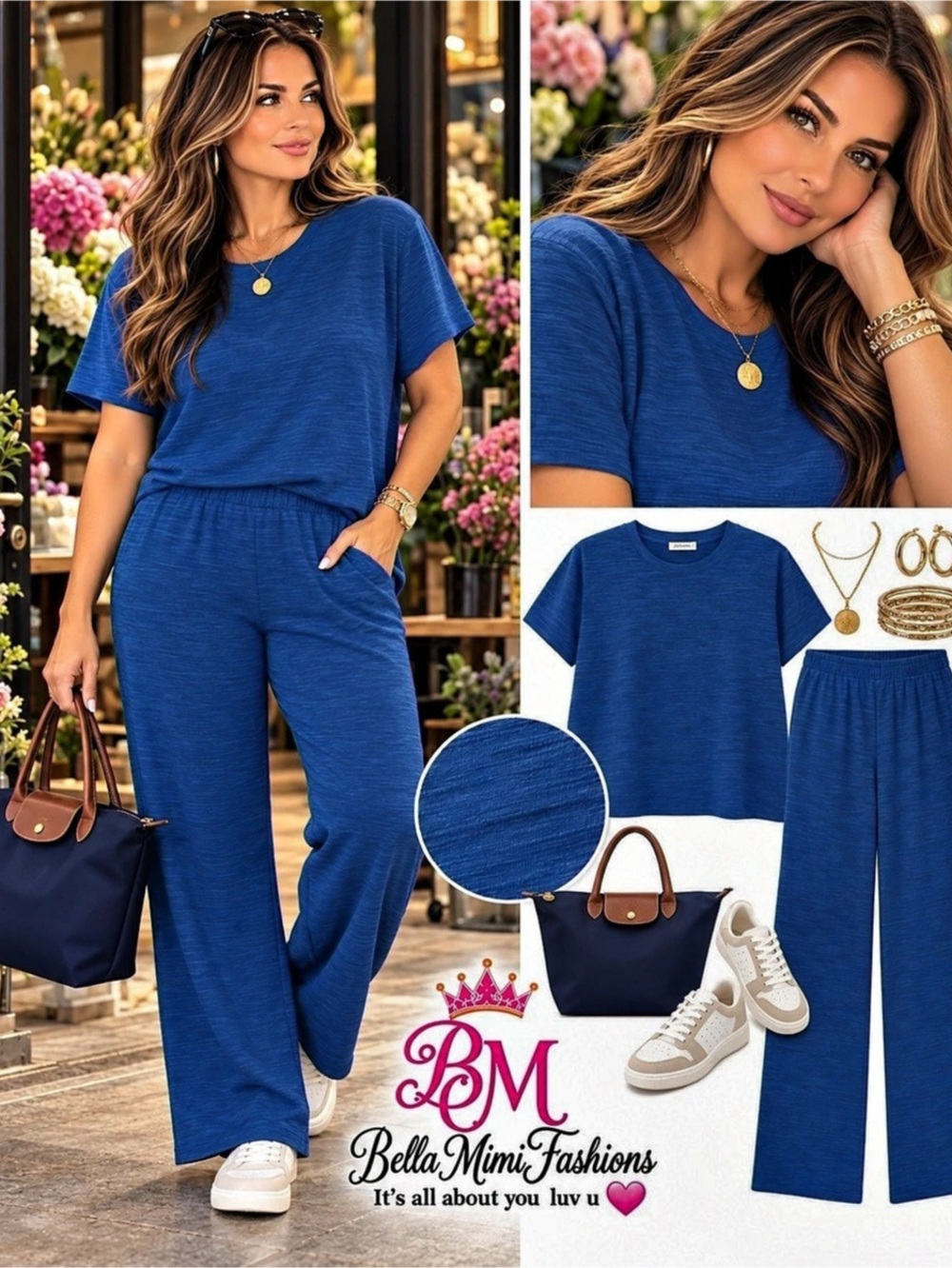 💙 Zenana Outfitters Blue Two-Piece Set — Size Medium NIB 55